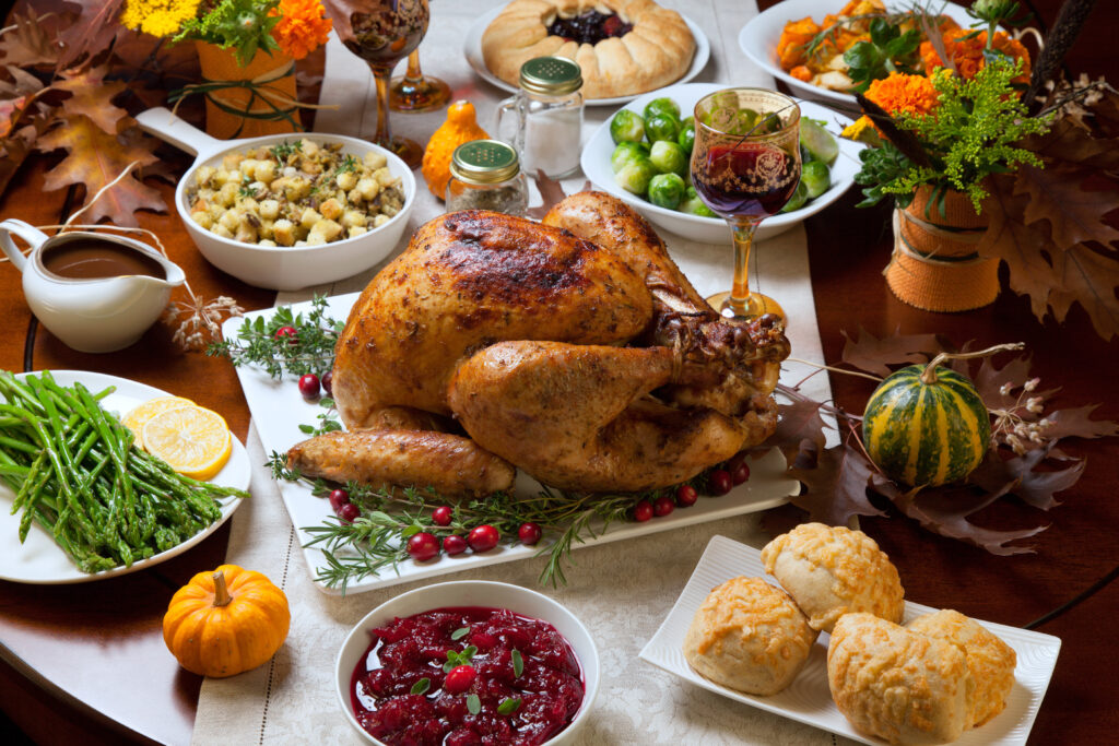 Typical Thanksgiving dinner in the United States.