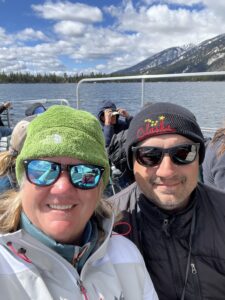 A hike to Hidden Falls, Inspiration Point and into Cascade Canyon in Grand Teton National Park. The author and his wife on the shuttle boat across Jenny Lake in the Grand Teton National Park, Wyoming