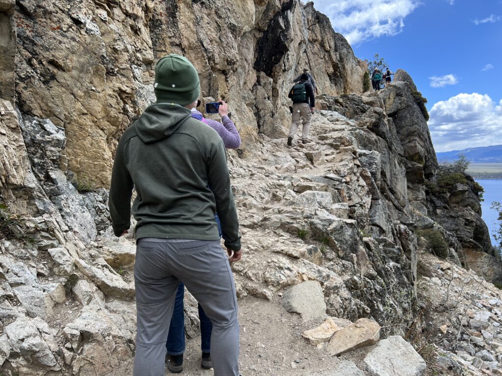 A hike to Hidden Falls, Inspiration Point and into Cascade Canyon in Grand Teton National Park. The rough and exposed trail to Inspiration Point in the Grand Teton National Park, Wyoming.