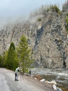 Top Scenic Drives and Top Attractions Yellowstone National Park. Photography stop on Firehole Canyon Road, Yellowstone National Park, Wyoming.