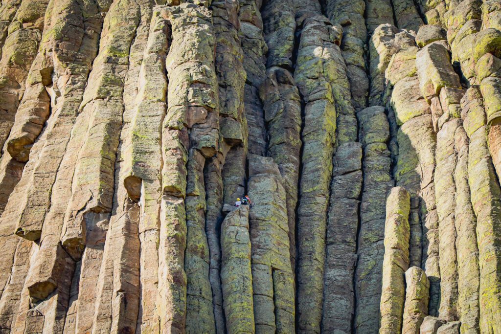 Climbers on Devil's Tower in Wyoming.