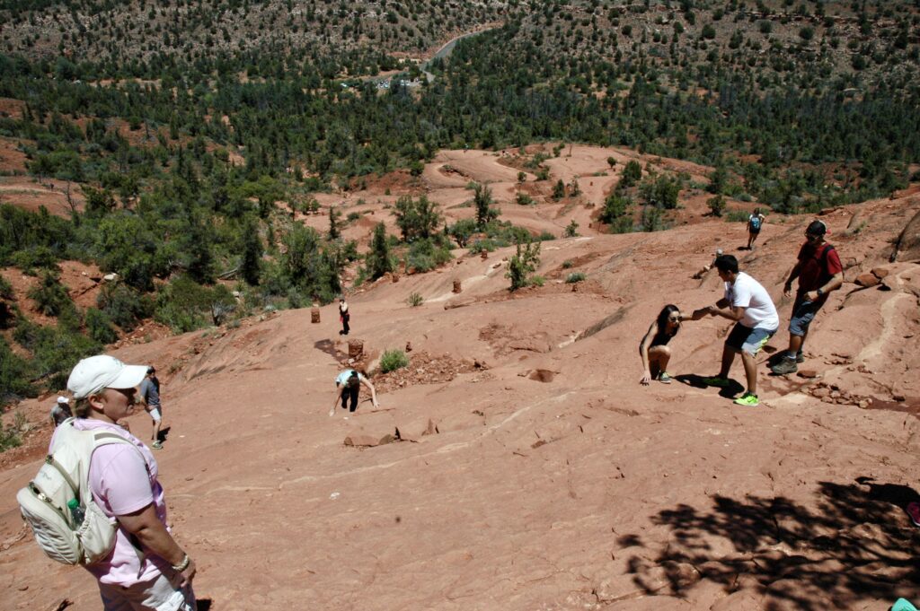 The Cathedral Rock hike is popular even though it is very steep and exposed.